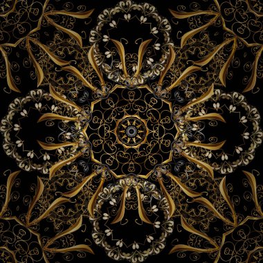 Duvar kağıdı Barok, Şam. Sorunsuz vektör arka plan. Çiçek desenli. Siyah, kahverengi ve sarı renkleri altın öğelerinde. Şık grafik desen.