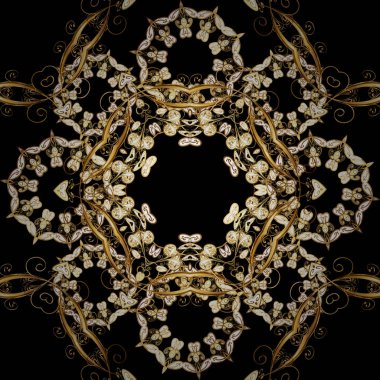 Sorunsuz şark süsleme Barok tarzında. Vektör geleneksel klasik altın seamless modeli siyah, kahverengi ve bej renkler.