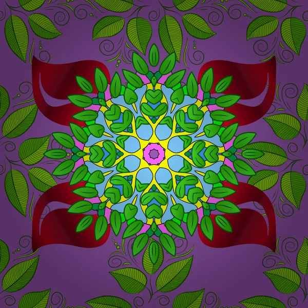 Floral Οργανικό Υπόβαθρο Μοτίβο Φύλλα Πράσινο Μοβ Και Κόκκινο Φόντο — Διανυσματικό Αρχείο