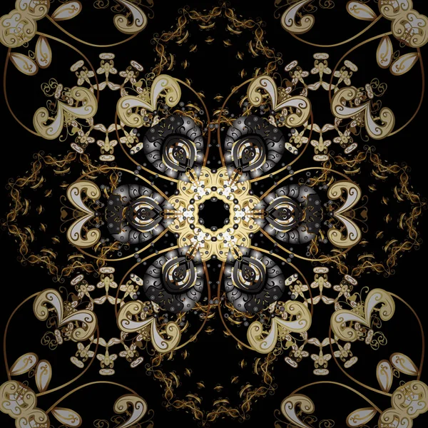 ゴールデン クラシックなシームレス パターン クラシック ヴィンテージ背景 黄金の要素と黒 ブラウンおよびベージュ色の黄金パターン 伝統的な東洋の装飾 — ストックベクタ
