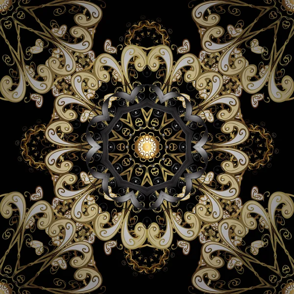 Goldener Blumenschmuck Barockstil Antike Goldene Wiederholbare Tapete Damast Nahtlose Muster — Stockvektor