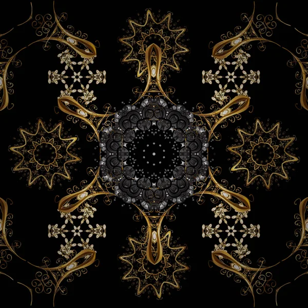 Goldene Schneeflocken Auf Schwarzen Braunen Und Grauen Farben Symbol Feiertag — Stockvektor