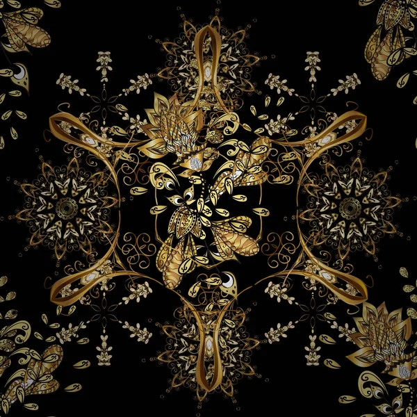 Klassiska Vektor Gyllene Sömlösa Mönster Blommig Prydnad Brocade Textila Mönster — Stock vektor