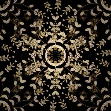 Çiçek desenli altın metal. Siyah, beyaz ve kahverengi renkleri altın elemanları ile. Seamless altın modeli. Vektör altın çiçek süsleme brokar Tekstil ve cam desen.