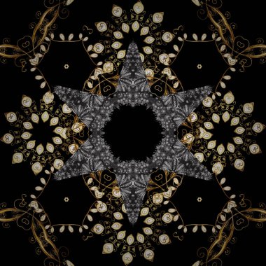 Sorunsuz şark süsleme Barok tarzında. Siyah, gri ve kahverengi renkleri altın elemanları ile geleneksel klasik altın vektör desen.