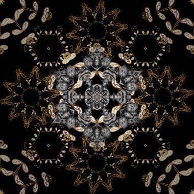 Sembol tatil, yeni yıl kutlama vektör altın desen. Siyah, gri ve kahverengi renkleri altın kar tanesi. Noel altın kar tanesi seamless modeli. Kış kar doku duvar kağıdı.