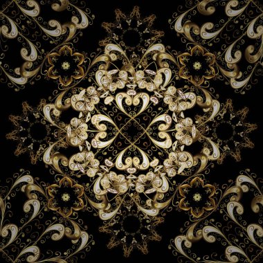 Vintage tasarım öğesi Doğu tarzı. Süslü illüstrasyon duvar kağıdı için. Vektör çiçek süsleme ile seamless modeli. Dantel oyma. Siyah, kahverengi ve bej renkler geleneksel Arapça dekor