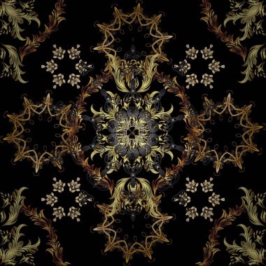 Geleneksel şark süsleme. Klasik vintage arka plan. Sorunsuz klasik vektör siyah, kahverengi ve gri ve altın desen.