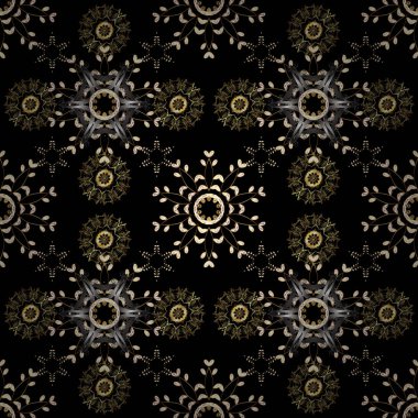 Oryantal tarzı arabesk altın altın öğeleri siyah, kahverengi ve gri renklerle desen. Vektör altın desen. Sorunsuz dokulu bukleler.