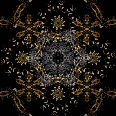 Dikişsiz desen şark süsleme. Vektör altın tekstil baskı. Siyah, gri ve kahverengi renkleri altın elemanları ile altın izi. İslam tasarım. Çiçek fayans.