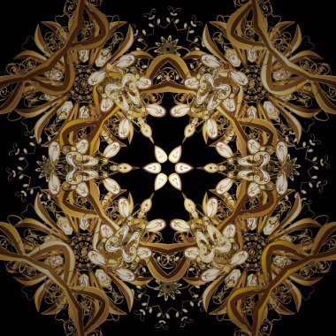 Dikişsiz desen siyah, kahverengi ve bej renkler. Sorunsuz altın dokulu bukleler. Oryantal tarzı arabesk altın öğeleri. Vektör altın seamless modeli.