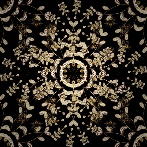 Çiçek desenli altın metal. Siyah, beyaz ve kahverengi renkleri altın elemanları ile. Seamless altın modeli. Vektör altın çiçek süsleme brokar Tekstil ve cam desen.