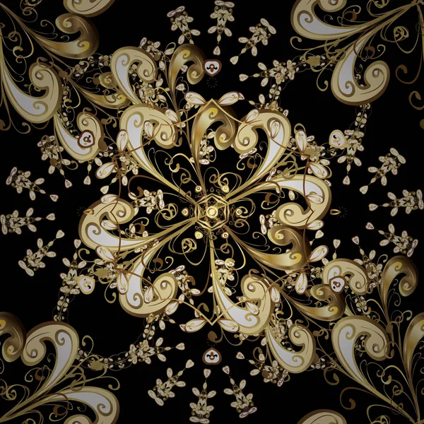 Золотий Елемент Чорний Бежевого Коричневого Кольорів Vintage Бароко Квіткові Безшовної — стоковий вектор