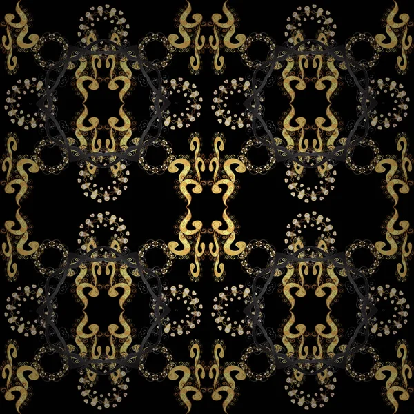 Zlatý Vzor Bezešvé Vektor Orientální Ornament Zlatý Vzor Černé Žluté — Stockový vektor