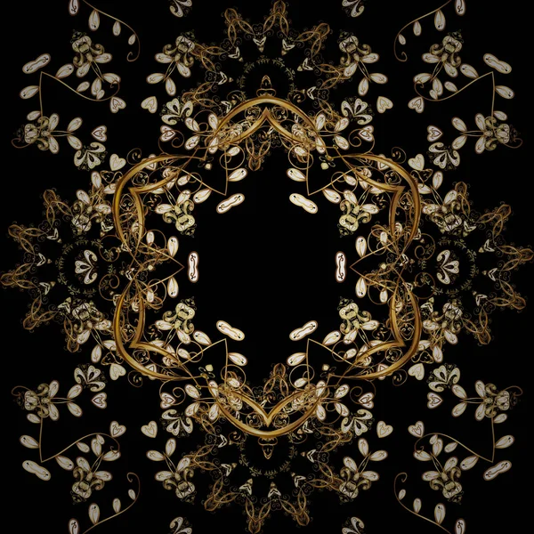 Vector Illustration Decorative Symmetry Arabesque Gold Black Brown Beige Colors — Stock Vector