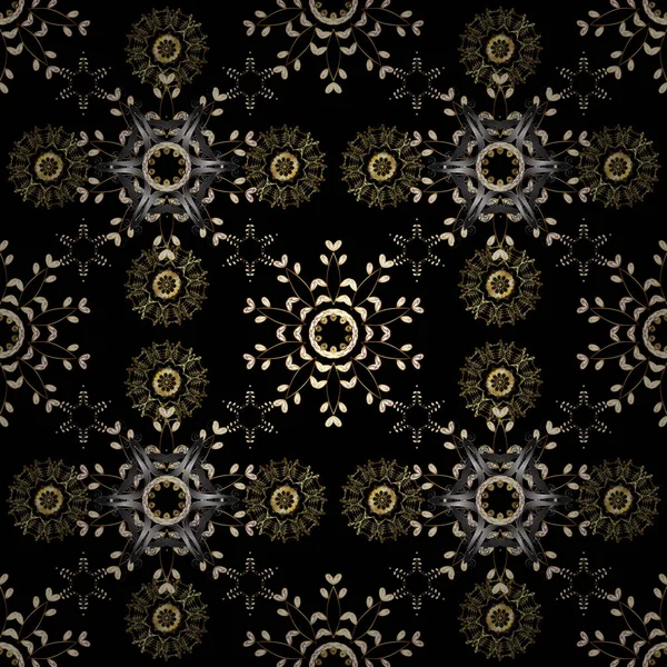 Oriental Style Arabesques Golden Pattern Black Brown Gray Colors Golden — Stock Vector