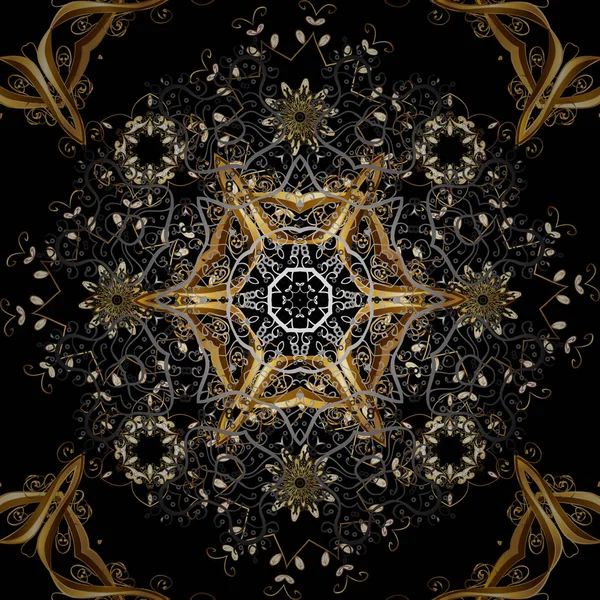 ベクトルの図 オリエンタル スタイル アラベスク シームレスな黄金の質感カール 金の要素を持つ黒 灰色と茶色の色 ベクトルの黄金パターン — ストックベクタ