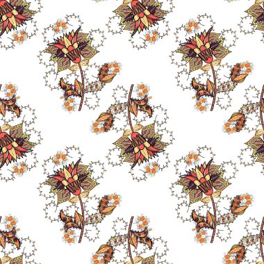 Vektör çiçek desenli çiçek ve yaprakları ile doodle tarzında. Beyaz, siyah ve bej renkler nazik, bahar çiçek. Vektör çizim.