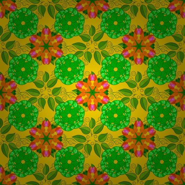 Yeşil, sarı ve turuncu renkler. Renkli süs sınır. Çiçek duvar kağıdı. Seamless modeli. Vektör çizim. Hint süsleme.