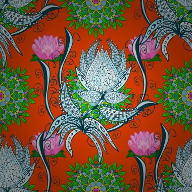 Turuncu, mavi ve nötr renkler çiçekler. Vektör düz çiçek seamless modeli. Kağıt, tebrik kartları, posterler ve banner tasarımı ambalaj tasarım hediye.