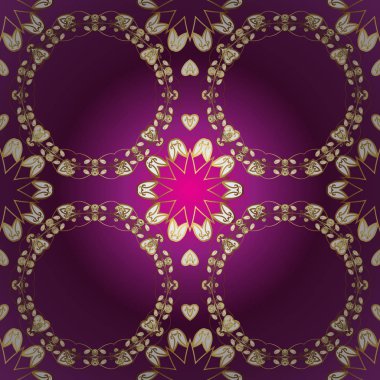 Vektör geleneksel klasik altın süs desen mor, beyaz ve kahverengi renkleri üzerinde. Barok tarzında dekoratif şark süsleme.
