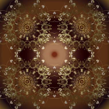 Geleneksel klasik vektör altın süs desen. Altın öğeleri üzerinde kahverengi, bej ve nötr renkler. Barok tarzında dekoratif şark süsleme.