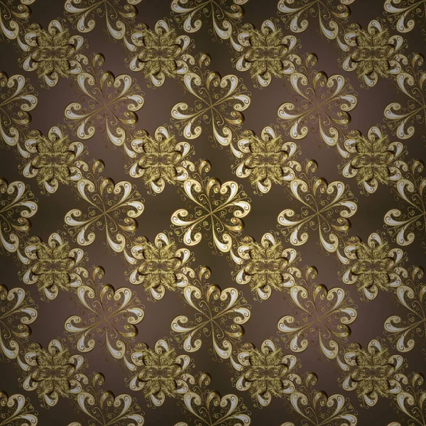 Gouden Element Een Gele Bruine Beige Kleuren Gouden Bloemen Sieraad — Stockvector