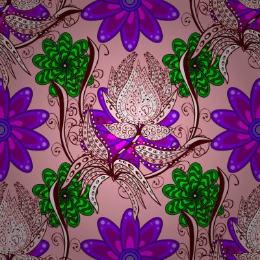 Vektör çizim. Tarafsız, kırmızı ve mor renkler çiçekler. El çiçek çizimi ile soyut seamless modeli.