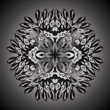 Çiçek süsleme süs desen. Gri ve beyaz doku vektör çizim içinde yuvarlak.