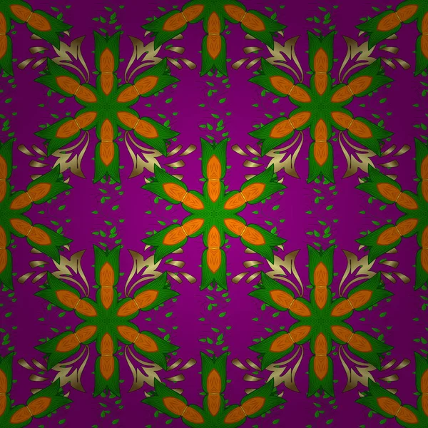 Flowers on purple, green and orange colors. Vector floral pattern in doodle style with flowers. Gentle, nice floral background.