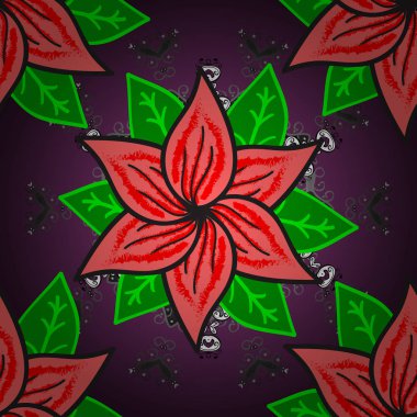 Sevimli çiçek desenli küçük çiçek. Mor, pembe ve yeşil renkler parlak çiçekler ile soyut seamless modeli. Zarif vektör doku ile çiçek öğeleri.