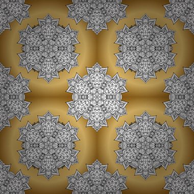 Süslü vektör dekorasyon. Süs Şam desen arka plan duvar kağıdı tasarım Barok tarzında. Beyaz, sarı ve siyah renkleri altın elemanları ile altın desen.