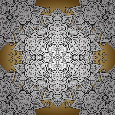 Şam altın soyut çiçek süs desen beyaz, siyah ve sarı renkler. Süslü dekorasyon. Vektör çizim.