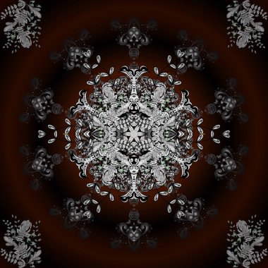 Vektör çizim. Zengin etnik seamless modeli geometrik tasarım çizgili. Kahverengi, siyah ve gri renkler renkli mandala. Mandala stili.