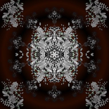 Vektör şablon tebrik kartı, davet ve reklam afişi, kahverengi, siyah ve gri renkler broşür. Vintage daveti veya düğün kartı mandala desen ve zarif çiçek öğeleri.