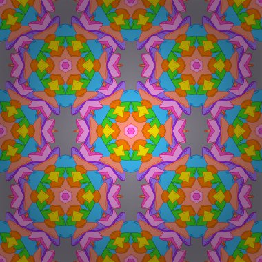 Doodles'ın turuncu, mavi ve pembe renkler. Sorunsuz zarif vektör doku ile çiçek öğeleri.