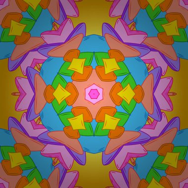 Kabile sanat Yazdır antika arka plan. Arka plan doku, duvar kağıdı, turuncu, sarı ve mavi renklerde tema. Soyut etnik vektör seamless modeli.