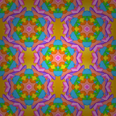 Turuncu, sarı ve mavi renkler vektör çizim görüntüler. Dikişsiz desen zarif dekoratif süsleme moda için baskı, karalama defteri, ambalaj kağıdı, duvar kağıdı.