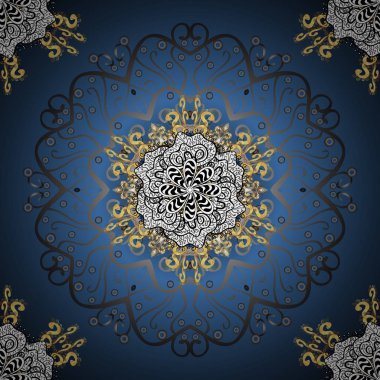 Vektör soyut desen. Mavi, gri ve beyaz renkler renkli mandala çizilmiş.