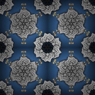 Mandala bir mavi, beyaz ve siyah renkler renkli. Davetiye. Vektör vintage desen.