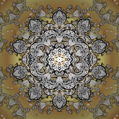 Bir beyaz, bej ve siyah renkleri altın elemanları ile Vintage süs desen. Noel 2019, kar tanesi, yeni yıl.