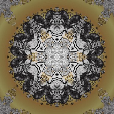 Süs oryantal klasik altın desen. Vektör arka plan üzerinde beyaz, gri ve bej renkleri altın yinelenen öğeleri ile.