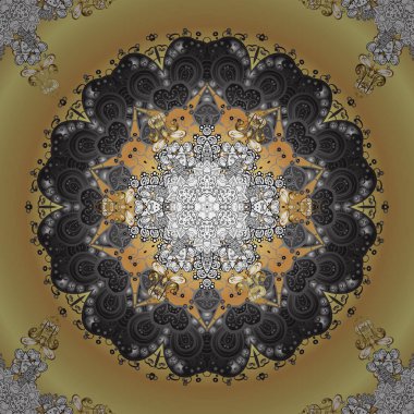 Klasik vintage arka plan. Dekoratif desen gri, bej ve sarı renkler altın elemanları ile. Klasik vektör altın süs desen. Geleneksel şark süsleme.