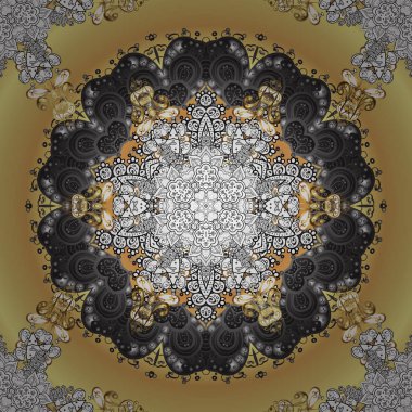 Klasik oryantal desen gri, bej ve beyaz renkler üzerinde. Damasko süs süsleme. Geleneksel vektör ve altın desen.