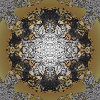 Süs arka plan. Vektör çizim. Oryantal vektör Klasik gri, beyaz ve bej ve altın desen.
