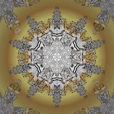 Süs dokulu bukleler. Oryantal tarzı arabesk altın desen altın elemanları ile bej, beyaz ve sarı renkler. Vektör altın desen.