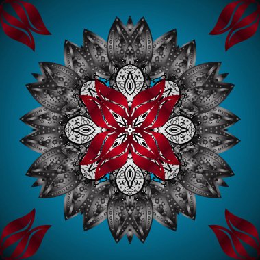 Mavi, gri ve kırmızı renkler üzerinde Mandala şekli vektör. Arapça Vintage Dekoratif süsleme. Mandala arka plan renkli. Doğu, Islam.