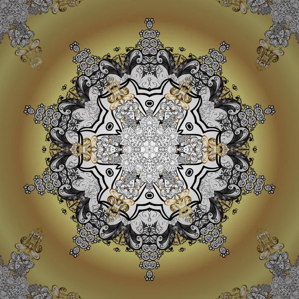 Ornement Pour Gabarit Mandala Mandala Elément Doré Sur Beige Jaune — Image vectorielle