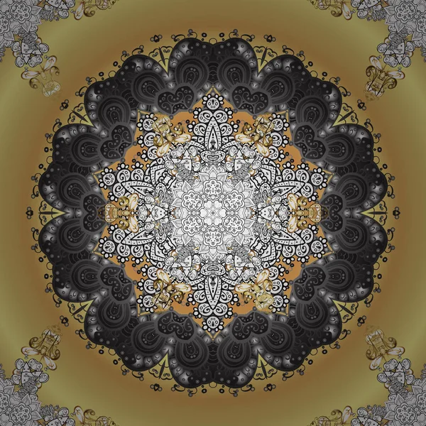 Традиционный Классический Векторный Золотой Орнаментальный Узор Золотые Элементы Серый Бежевый — стоковый вектор