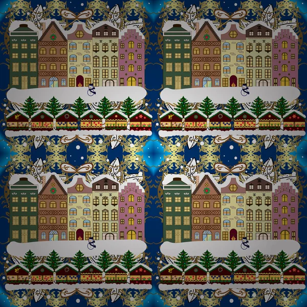 Escena Invierno Con Casita Nieve Estilo Sketch Una Muy Feliz — Vector de stock